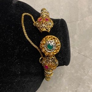 gold with green and pink dots cuff bracelet pakistani indiani one pink missing